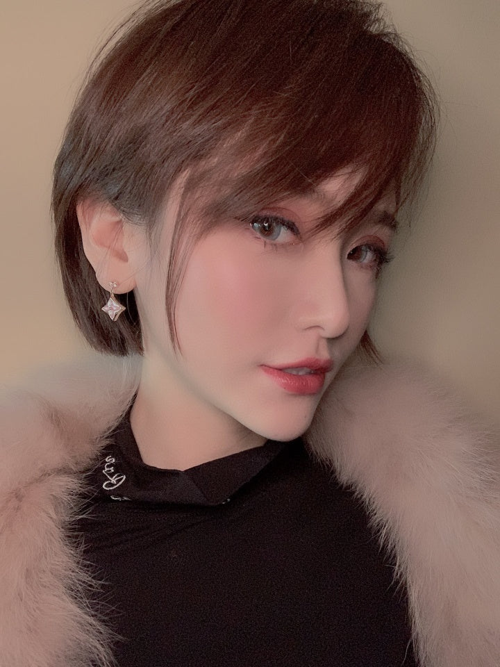 [Mystic]DOUBLE STAR PINK GOLD MOP DROP EARRINGS