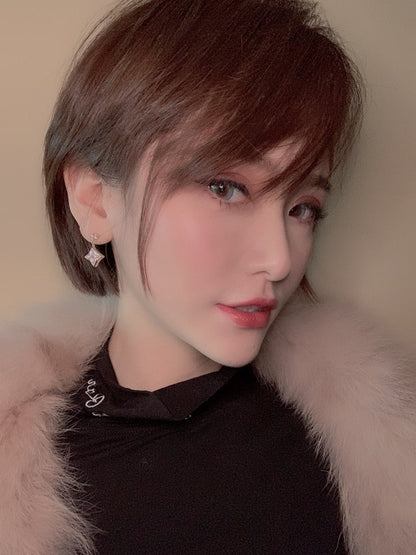 [Mystic]DOUBLE STAR PINK GOLD MOP DROP EARRINGS