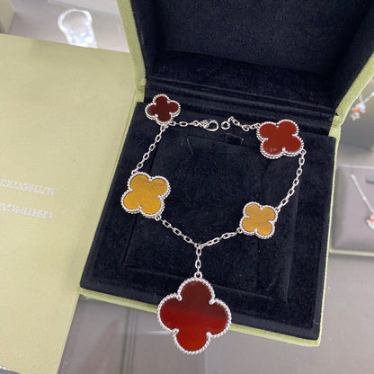 [Mystic]CLOVER 5 MOTIFS SIVLER CARNELIAN TIGER EYE BRACELET