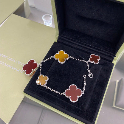 [Mystic]CLOVER 5 MOTIFS SIVLER CARNELIAN TIGER EYE BRACELET