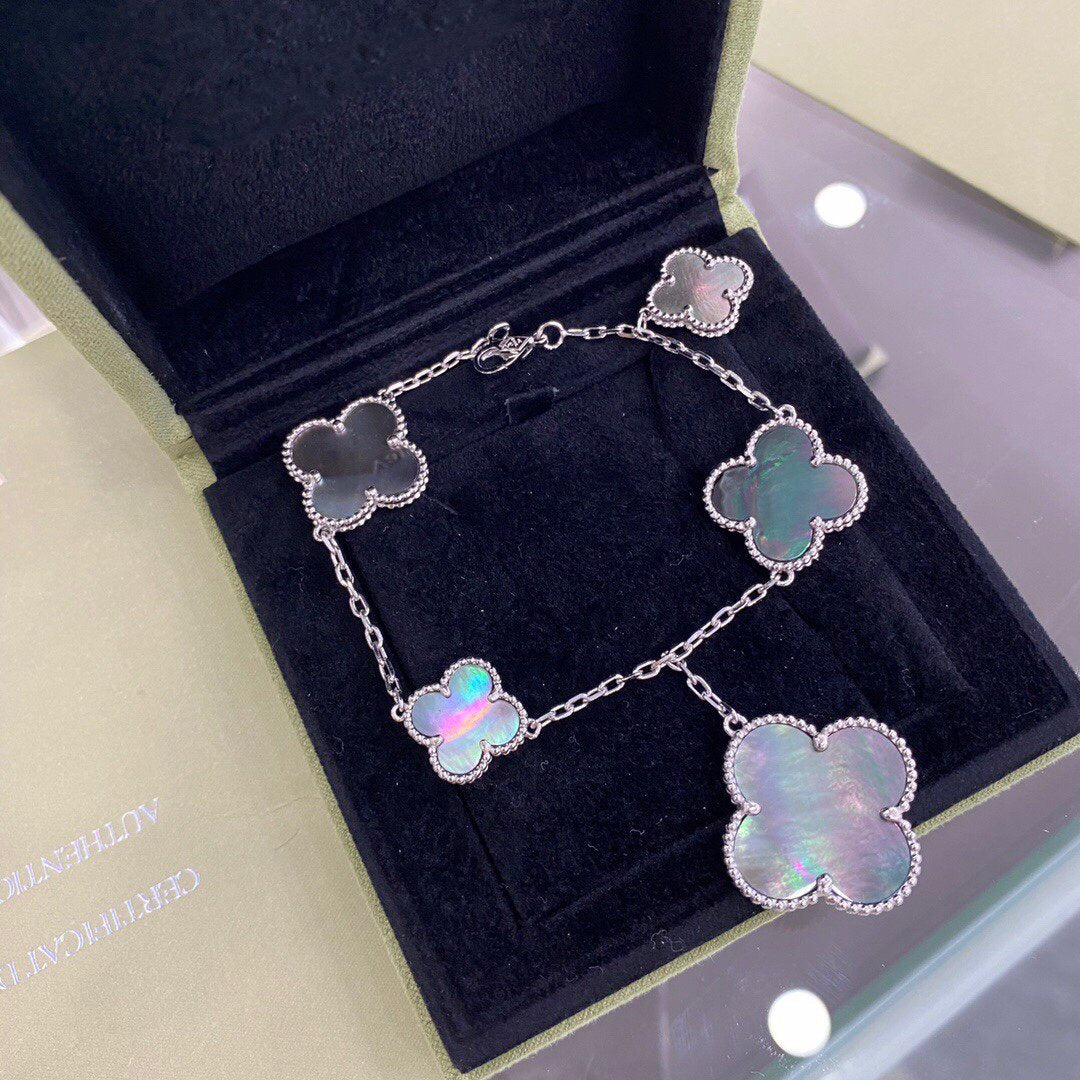 [Mystic]CLOVER 5 MOTIFS SIVLER DARK MOP BRACELET