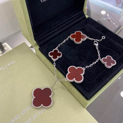 [Mystic]CLOVER 5 MOTIFS SIVLER CARNELIAN BRACELET