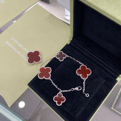[Mystic]CLOVER 5 MOTIFS SIVLER CARNELIAN BRACELET