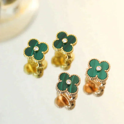 [Mystic]CLOVER MEDIUM 1 MOTIFS MALACHITE DIAMOND EARRINGS