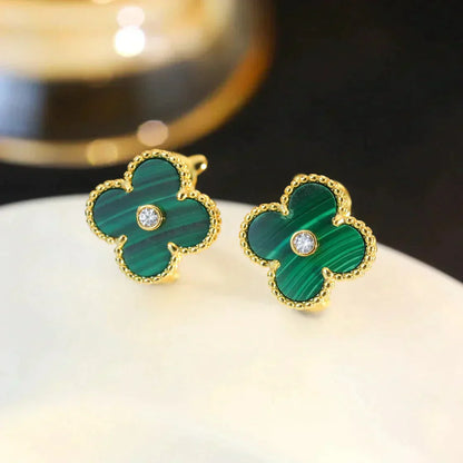 [Mystic]CLOVER MEDIUM 1 MOTIFS MALACHITE DIAMOND EARRINGS