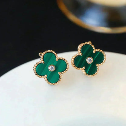 [Mystic]CLOVER MEDIUM 1 MOTIFS MALACHITE DIAMOND EARRINGS