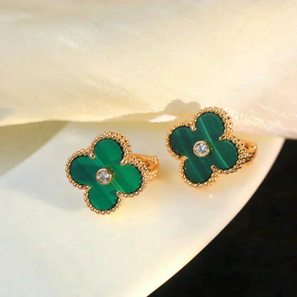 [Mystic]CLOVER MEDIUM 1 MOTIFS MALACHITE DIAMOND EARRINGS