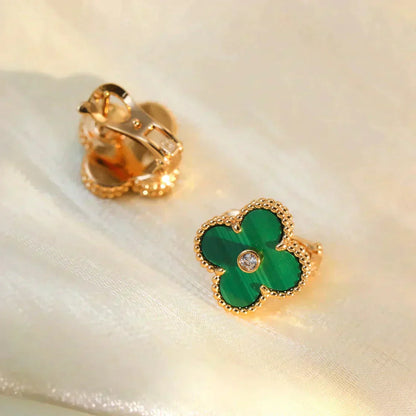 [Mystic]CLOVER MEDIUM 1 MOTIFS MALACHITE DIAMOND EARRINGS
