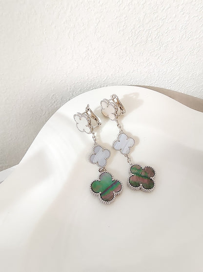 [Mystic Crown]CLOVER 3 MOTIFS CHALCEDONY DARK MOP SILVER EARRINGS