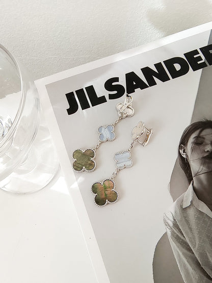 [Mystic]CLOVER 3 MOTIFS CHALCEDONY DARK MOP SILVER EARRINGS