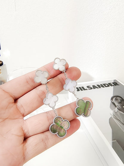 [Mystic]CLOVER 3 MOTIFS CHALCEDONY DARK MOP SILVER EARRINGS