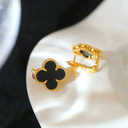 [Mystic]CLOVER MEDIUM 1 MOTIFS  ONYX STUD EARRINGS