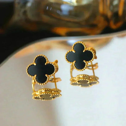 [Mystic]CLOVER MEDIUM 1 MOTIFS  ONYX STUD EARRINGS