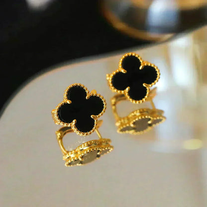 [Mystic]CLOVER MEDIUM 1 MOTIFS  ONYX STUD EARRINGS