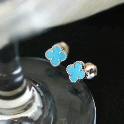 [Mystic]CLOVER MINI 9.5MM ONYX STUD EARRINGS SILVER