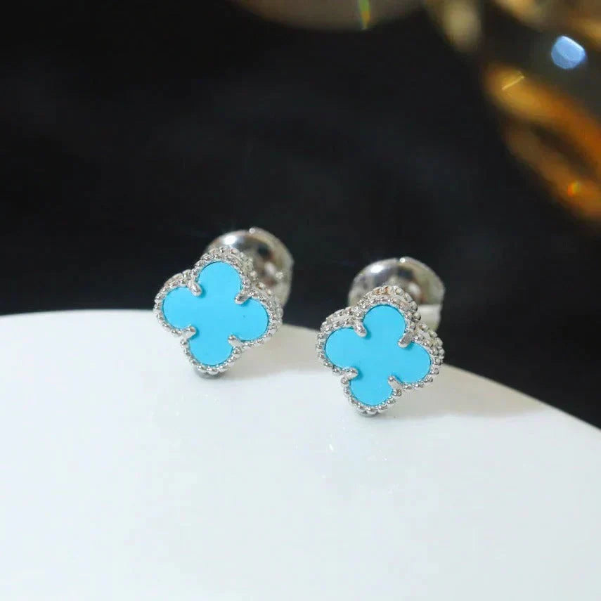 [Mystic]CLOVER MINI 9.5MM ONYX STUD EARRINGS SILVER
