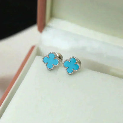 [Mystic]CLOVER MINI 9.5MM ONYX STUD EARRINGS SILVER