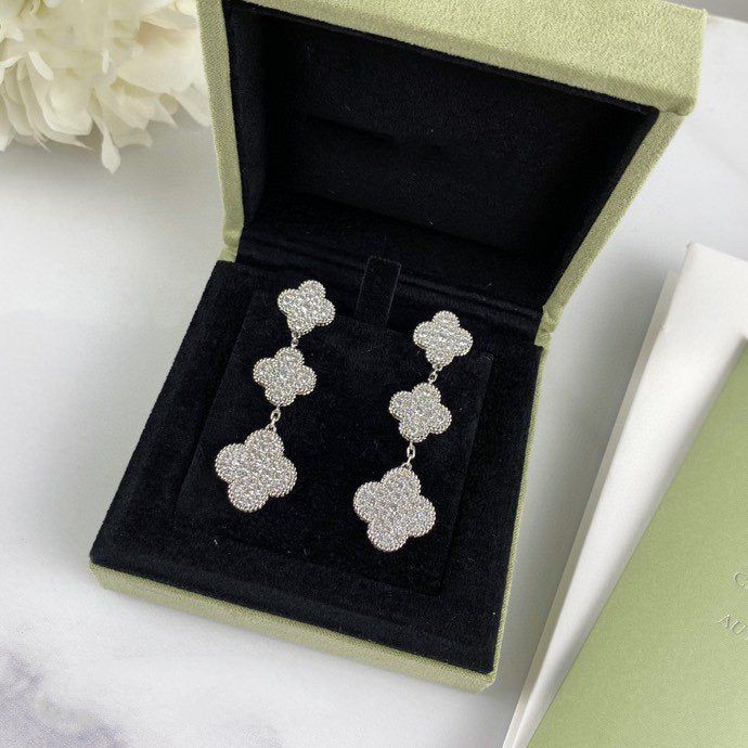 [Mystic]CLOVER 3 MOTIF DIAMOND SILVER DROP EARRINGS