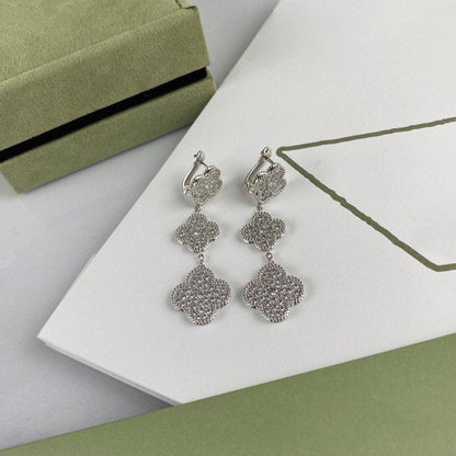 [Mystic]CLOVER 3 MOTIF DIAMOND SILVER DROP EARRINGS