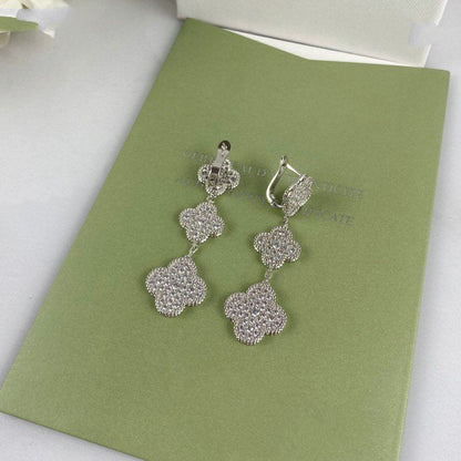 [Mystic]CLOVER 3 MOTIF DIAMOND SILVER DROP EARRINGS
