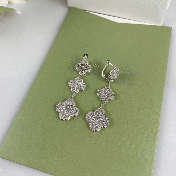 [Mystic Crown]CLOVER 3 MOTIF DIAMOND SILVER DROP EARRINGS