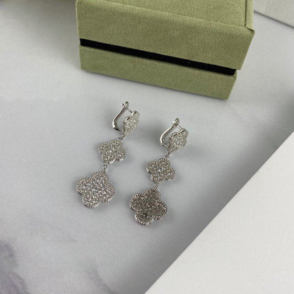 [Mystic Crown]CLOVER 3 MOTIF DIAMOND SILVER DROP EARRINGS