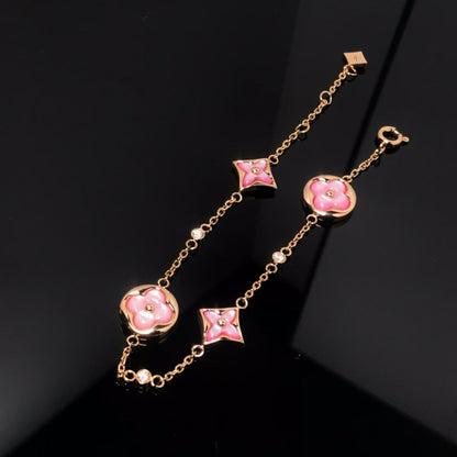 [Mystic Crown]STAR AND SUN 4 MOTIF PINK MOP PINK GOLD BRACELET