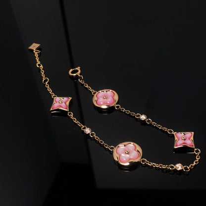 [Mystic]STAR AND SUN 4 MOTIF PINK MOP PINK GOLD BRACELET