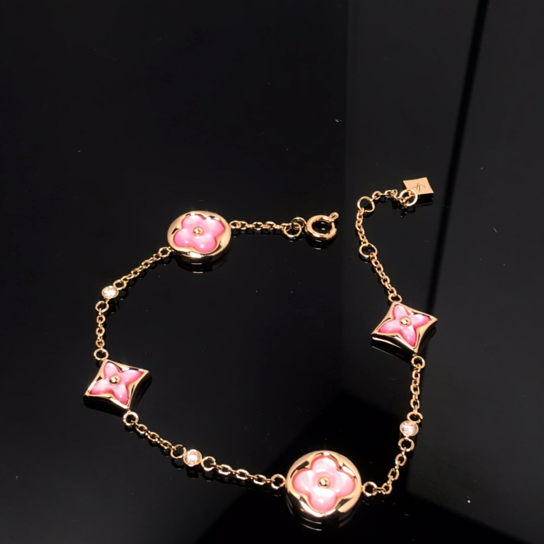 [Mystic]STAR AND SUN 4 MOTIF PINK MOP PINK GOLD BRACELET