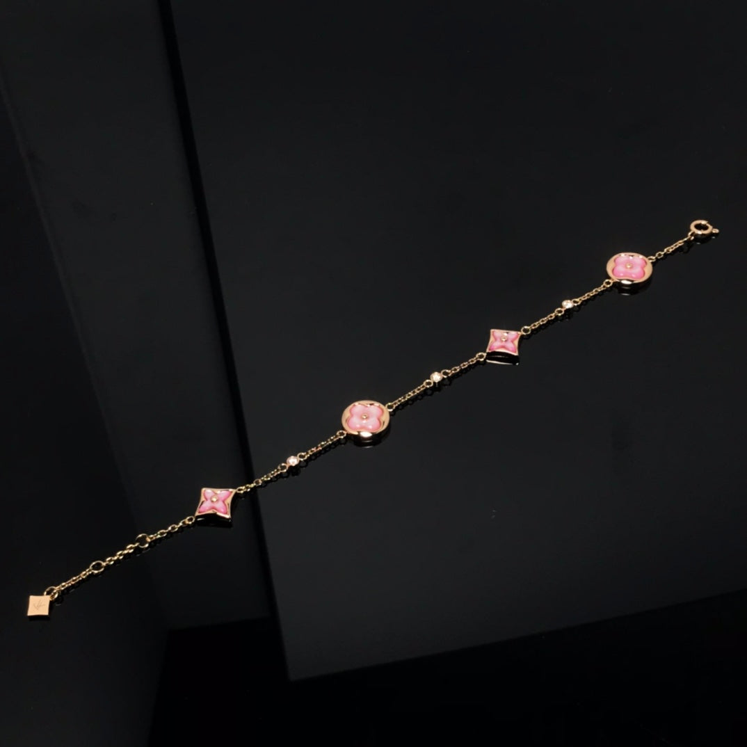 [Mystic]STAR AND SUN 4 MOTIF PINK MOP PINK GOLD BRACELET
