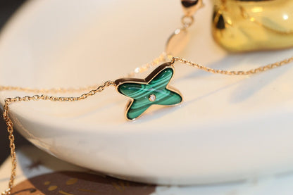 [Mystic]JEUX MALACHITE 1 DIAMOND PINK GOLD NECKLACE
