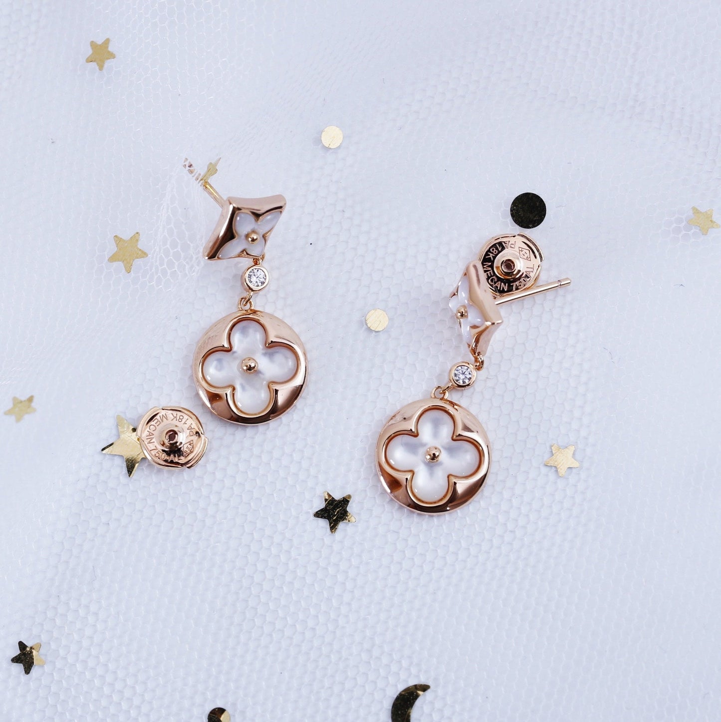 [Mystic]STAR AND SUN PINK GOLD MOP DROP EARRINGS