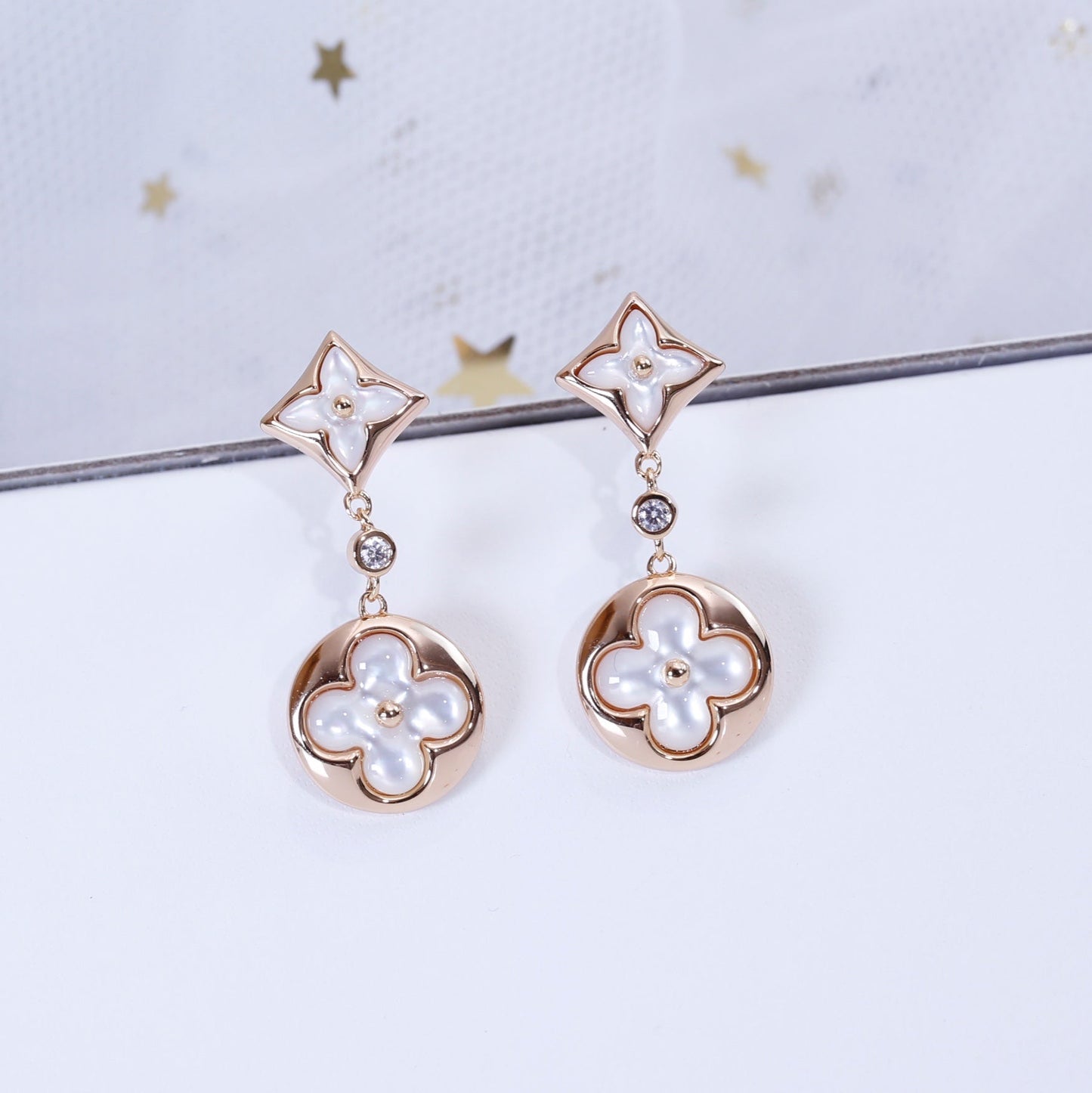 [Mystic]STAR AND SUN PINK GOLD MOP DROP EARRINGS