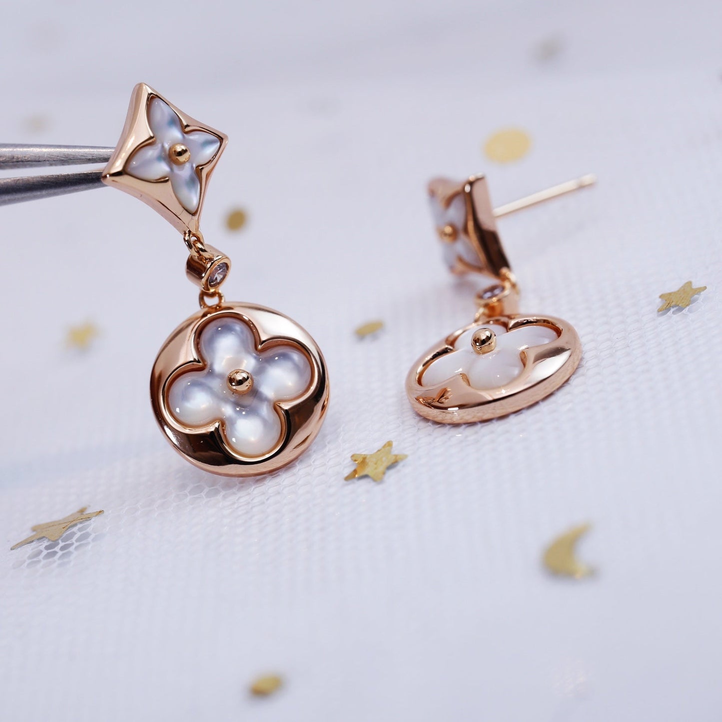 [Mystic]STAR AND SUN PINK GOLD MOP DROP EARRINGS