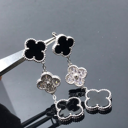 [Mystic]CLOVER 3 MOTIF DIAMOND ONYX SILVER EARRINGS