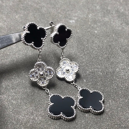 [Mystic Crown]CLOVER 3 MOTIF DIAMOND ONYX SILVER EARRINGS