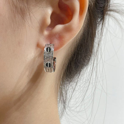 [Mystic]LOVE CERAMIC DIAMOND PAVED SILVER EARRINGS
