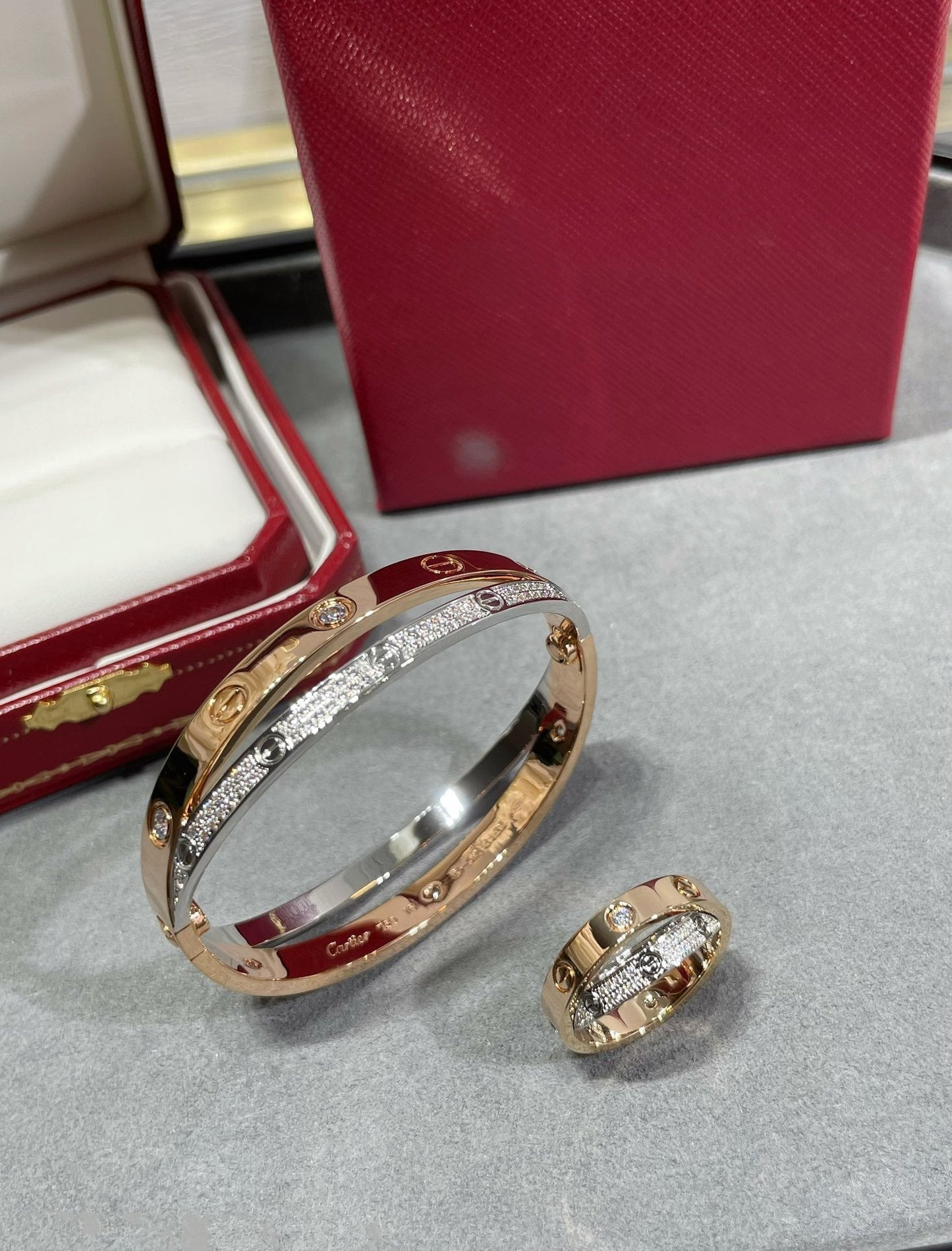 [Mystic]LOVE PINK GOLD SILVER DIAMOND DOUBLE RING
