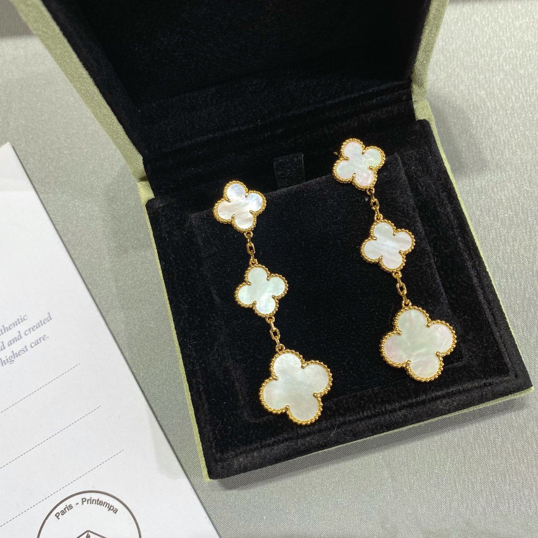 [Mystic]CLOVER MOP 3 MOTIFS GOLD EARRINGS