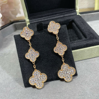 [Mystic]CLOVER 3 MOTIFS DIAMOND PAVED ROSE GOLD EARRINGS