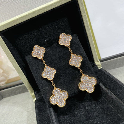 [Mystic]CLOVER 3 MOTIFS DIAMOND PAVED ROSE GOLD EARRINGS