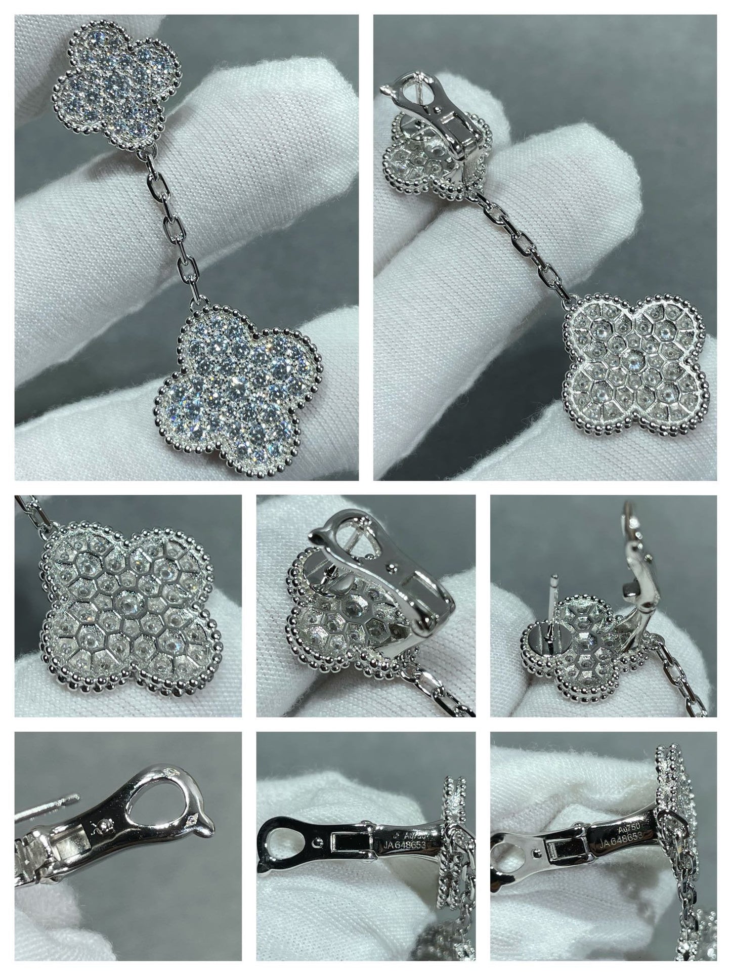 [Mystic]CLOVER 2 MOTIFS DIAMOND PAVED SILVER EARRINGS