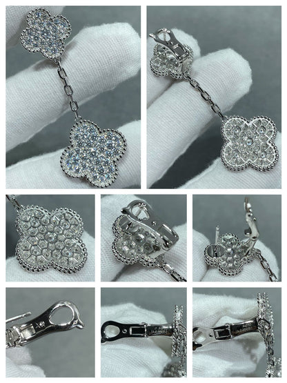 [Mystic Crown]CLOVER 2 MOTIFS DIAMOND PAVED SILVER EARRINGS