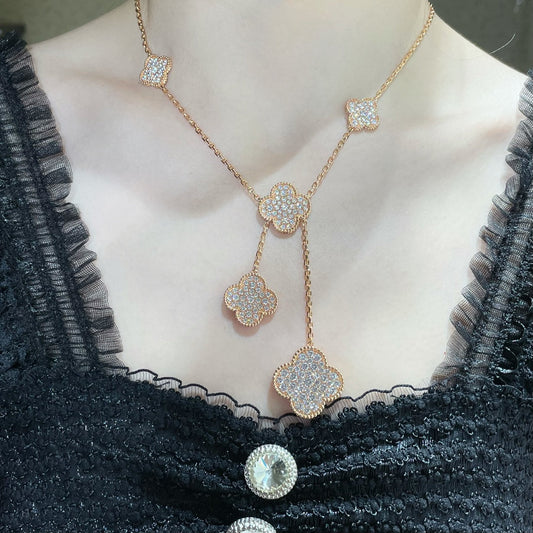 [Mystic]CLOVER 6 MOTIF DIAMOND PAVED NECKLACE