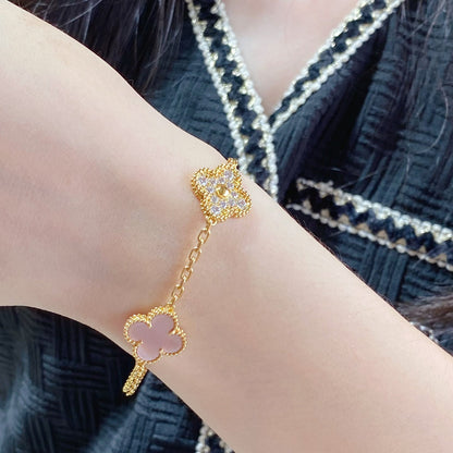 [Mystic]CLOVER 5 MOTIF DIAMOND PINK MOP PINK GOLD BRACELET