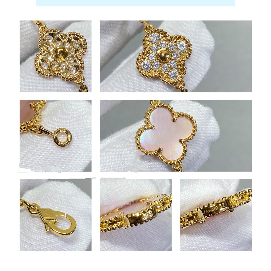 [Mystic]CLOVER 5 MOTIF DIAMOND PINK MOP PINK GOLD BRACELET
