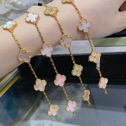 [Mystic]CLOVER 5 MOTIF DIAMOND PINK MOP PINK GOLD BRACELET