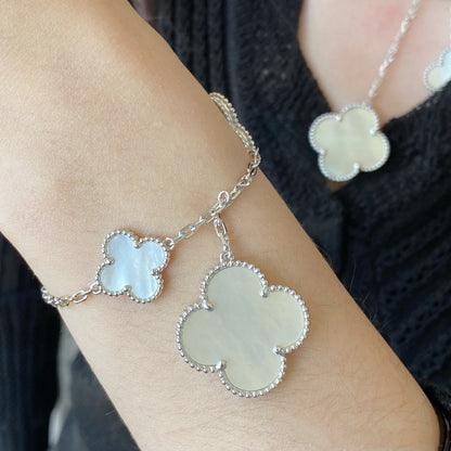 [Mystic]CLOVER 5 MOTIF WHITE MOP SILVER BRACELET