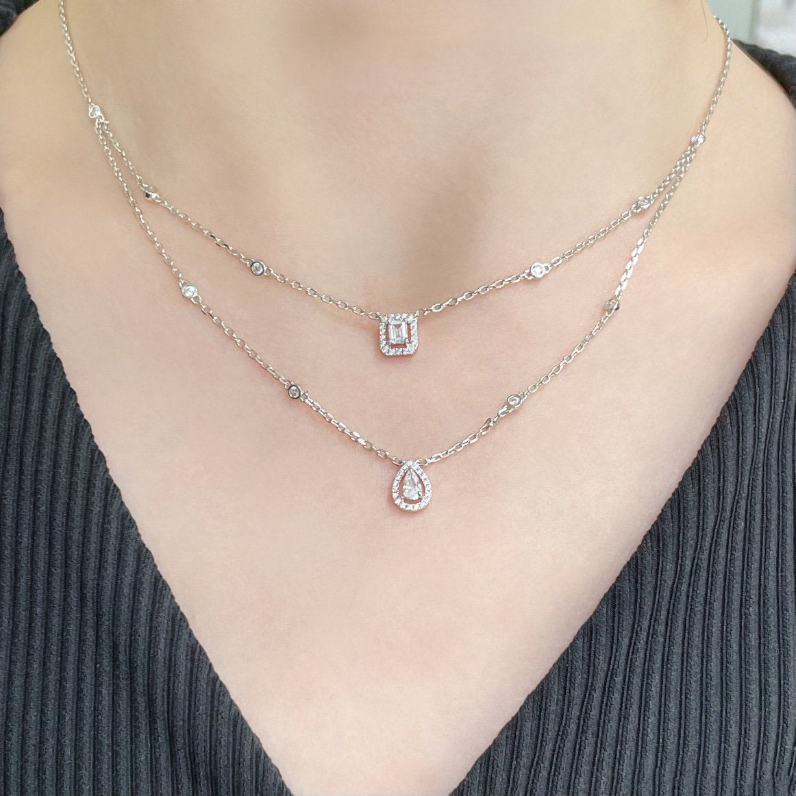 [Mysitc] MY TWIN 2 ROW DIAMOND NECKLACE