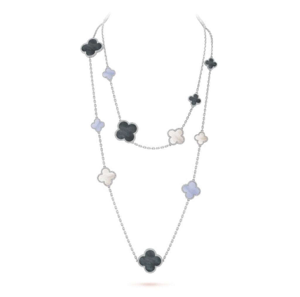 [Mystic]CLOVER 16 MOTIF CHALCEDONY MOP SILVER NECKLACE